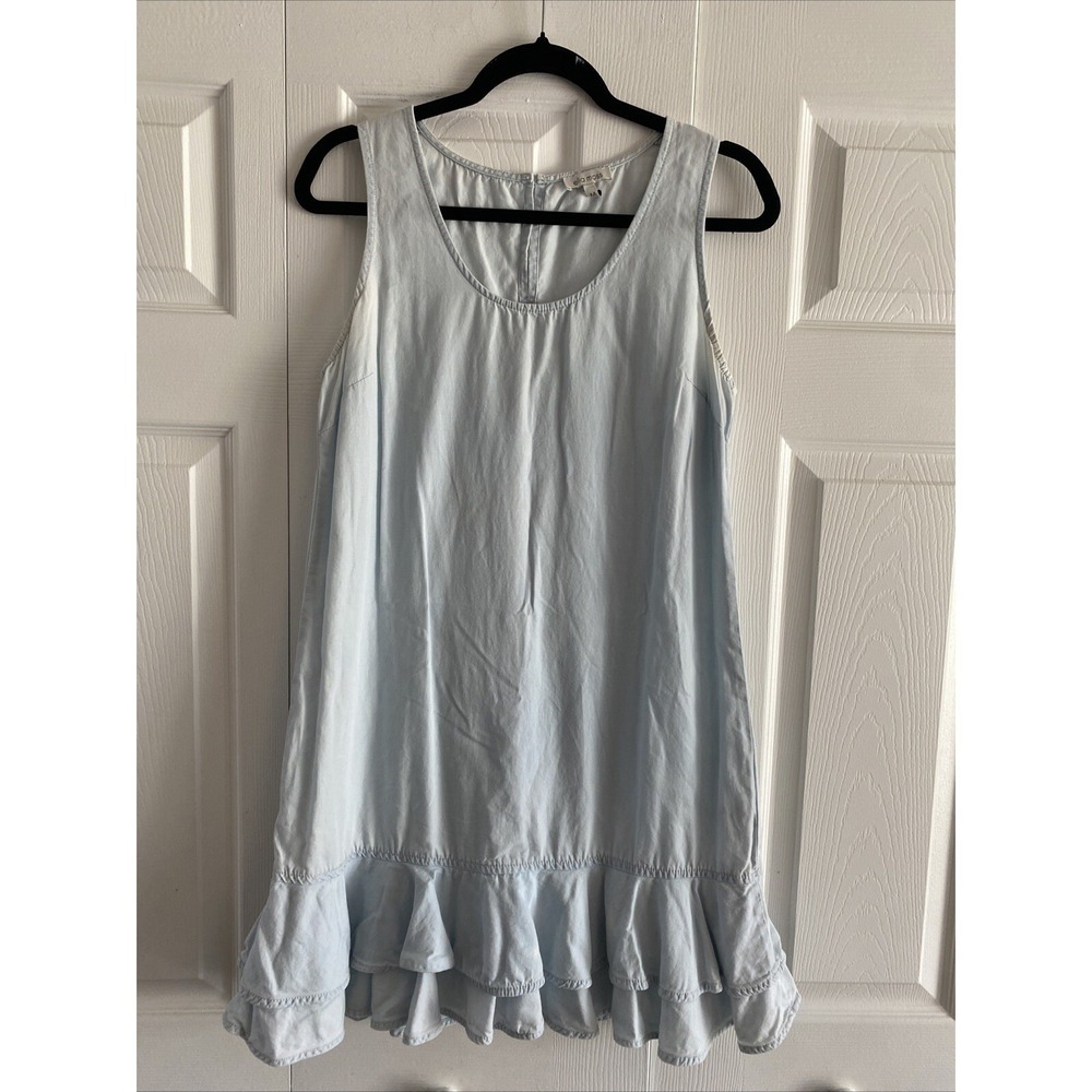 Ella Moss Cassia Ruffle Shift Dress Womens Size M Blue Denim Look Cotton Lyocell